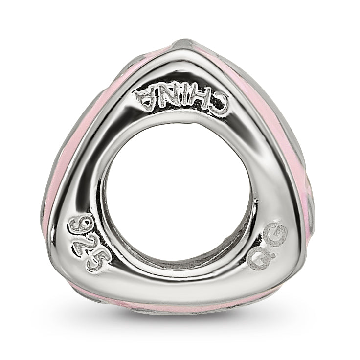SS Reflections Rh-plated Pink Enamel 3-sided Baby Footprint Bead