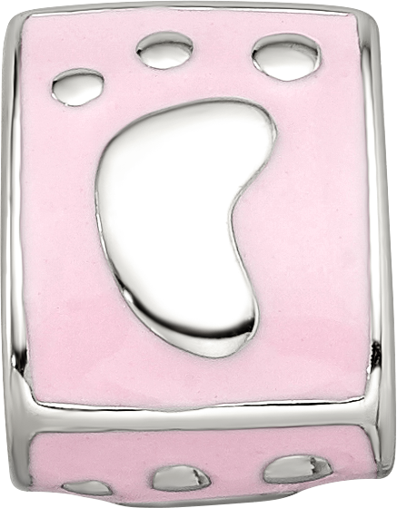 SS Reflections Rh-plated Pink Enamel 3-sided Baby Footprint Bead
