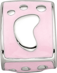 SS Reflections Rh-plated Pink Enamel 3-sided Baby Footprint Bead