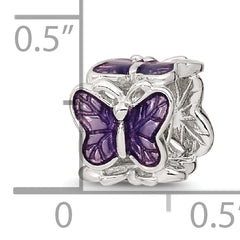 Sterling Silver Reflections Rh-plated Purple Enameled Butterfly Bead