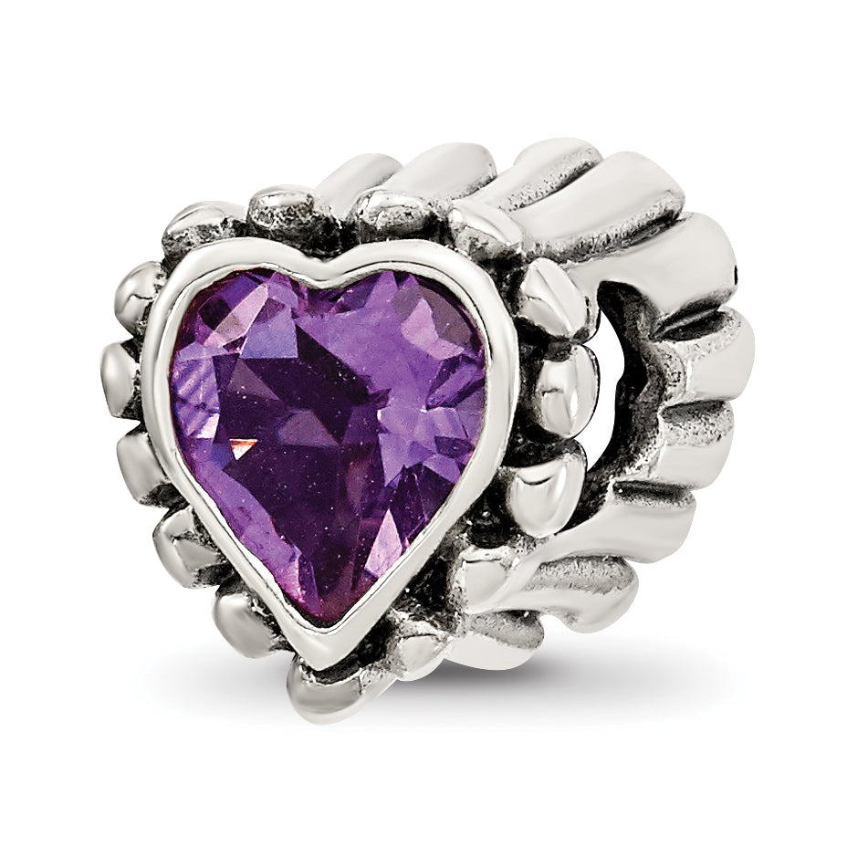 Sterling Silver Reflections Amethyst Heart Bead