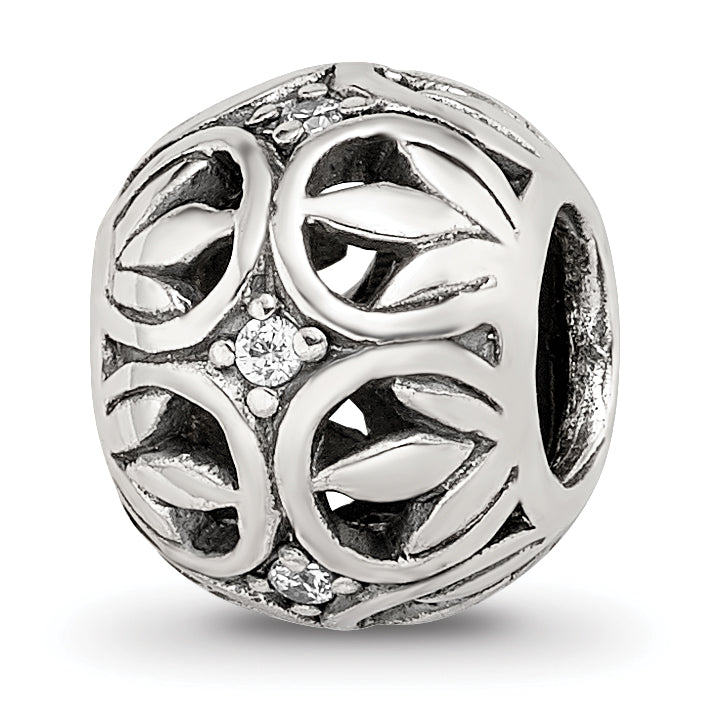 Sterling Silver Reflections CZ Leaf Filigree Bead