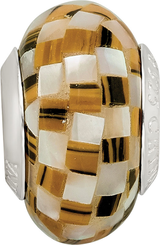 Sterling Silver Reflections Tiger's Eye and White MOP Mosaic Bead