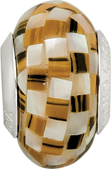 Sterling Silver Reflections Tiger's Eye and White MOP Mosaic Bead