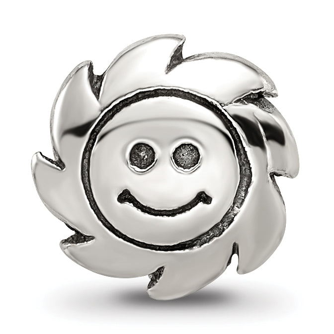 Sterling Silver 925 Smiling Sun Bead with Antiqued Finish Solid Cast