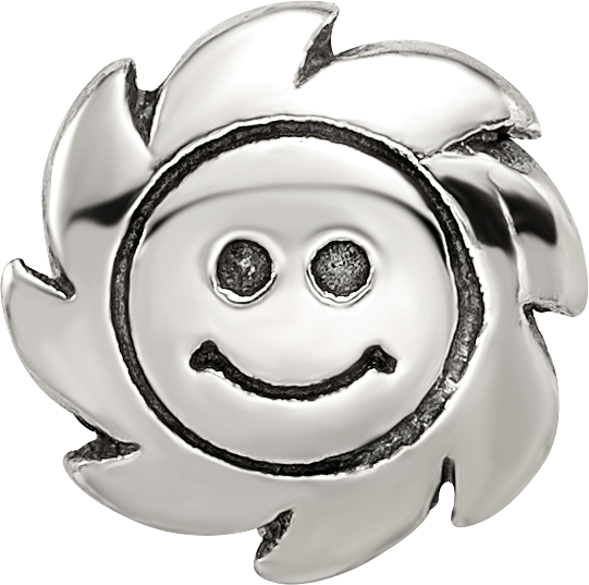 Sterling Silver 925 Smiling Sun Bead with Antiqued Finish Solid Cast
