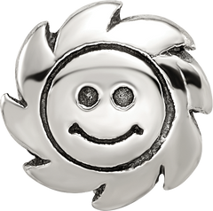 Sterling Silver 925 Smiling Sun Bead with Antiqued Finish Solid Cast