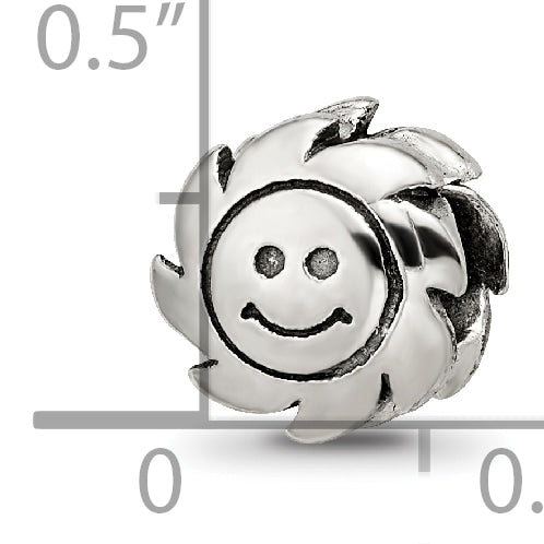 Sterling Silver 925 Smiling Sun Bead with Antiqued Finish Solid Cast