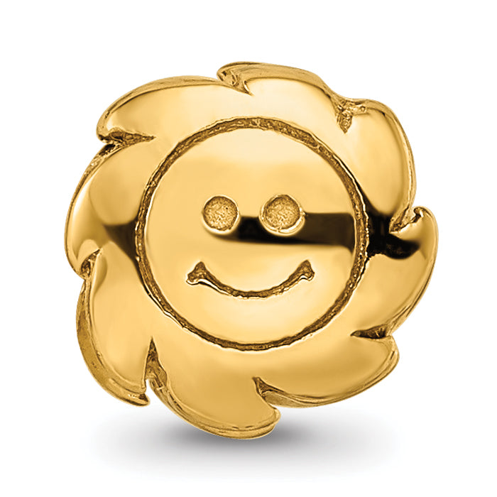 Sterling Silver 925 Gold-Plated Smiling Sun Bead with Polished Finish