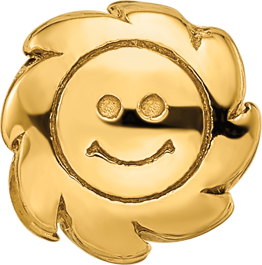 Sterling Silver 925 Gold-Plated Smiling Sun Bead with Polished Finish