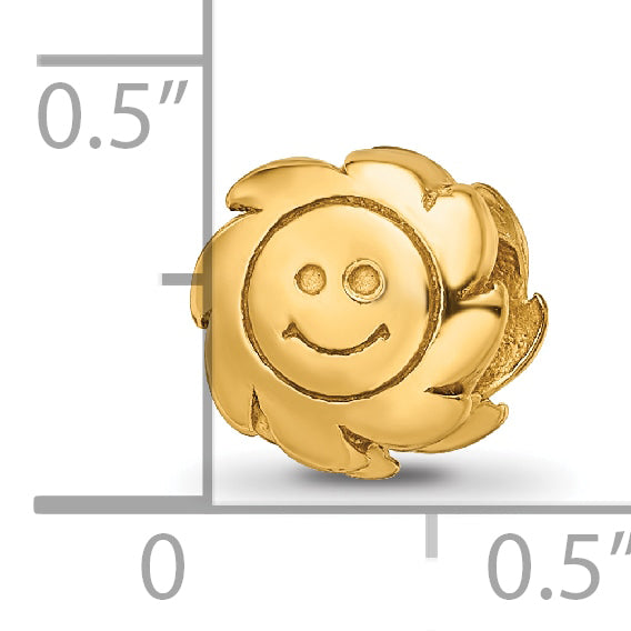 Sterling Silver 925 Gold-Plated Smiling Sun Bead with Polished Finish