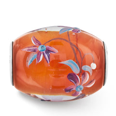 Ster.Silver Reflections Orange Hand Painted Floral Fenton Glass Bead