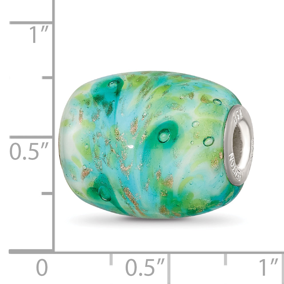 Ster.Silver Reflections Multi-color Green with Glitter Fenton Glass Bead