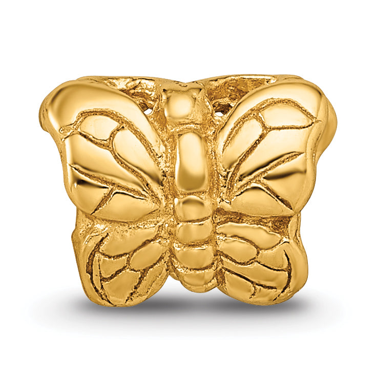 Sterling Silver Gold-Plated Butterfly Bead with Polished Finish Elegant Themed Design
