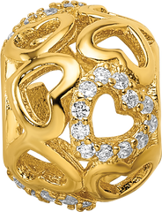 Sterling Silver Reflections Polished Gold-tone CZ Hearts Bead