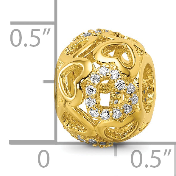Sterling Silver Reflections Polished Gold-tone CZ Hearts Bead