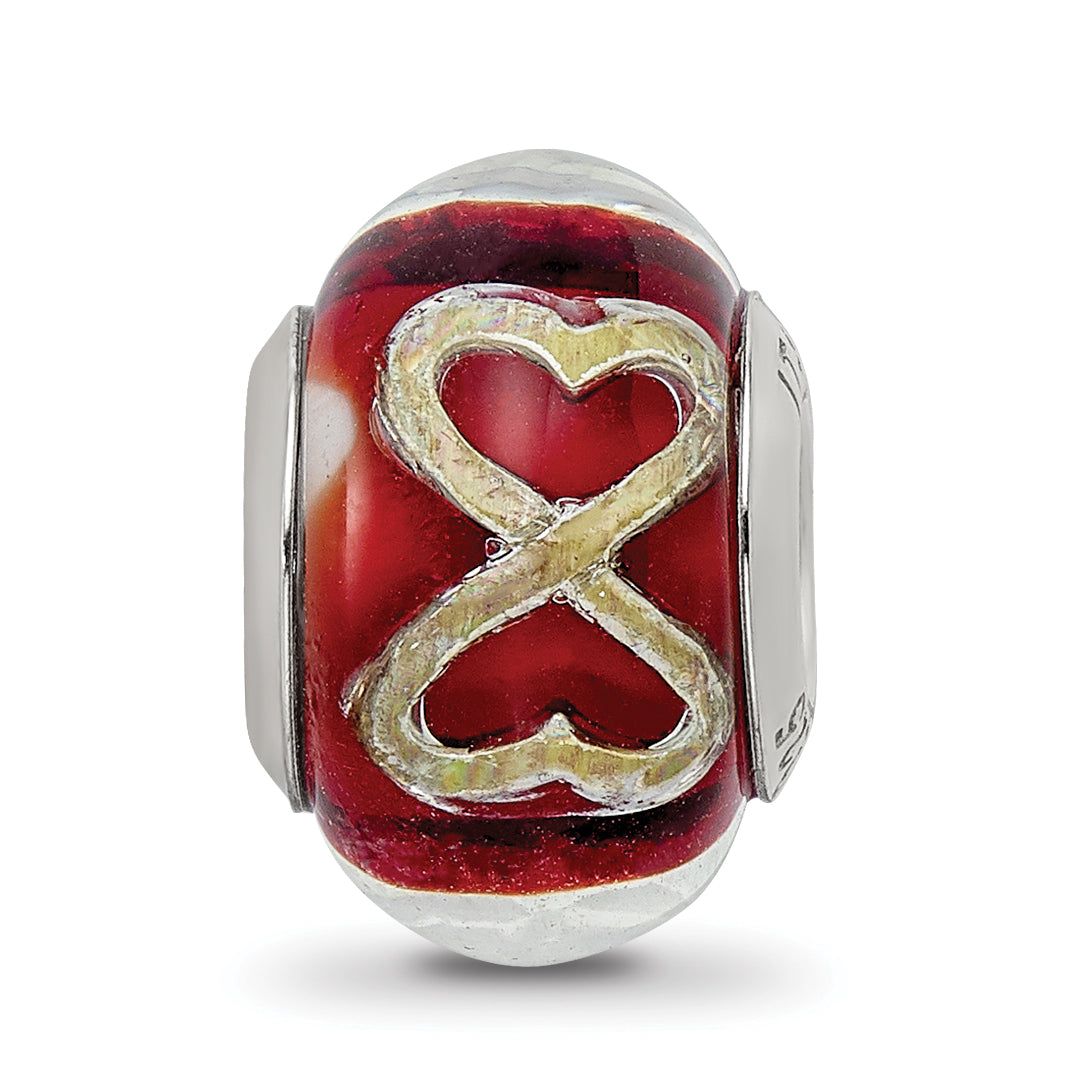 Sterling Silver Reflections Foil Heart Infinity Red Italian Glass Bead