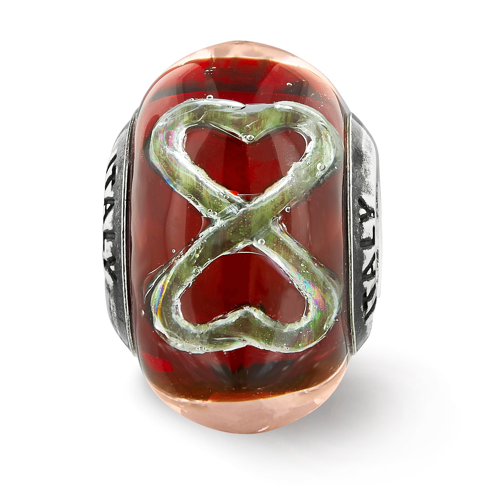 Sterling Silver Reflections Foil Heart Infinity Red Italian Glass Bead