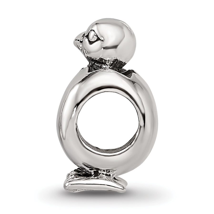 Sterling Silver 925 Antiqued Baby Bird Bead with Themed Solid Design