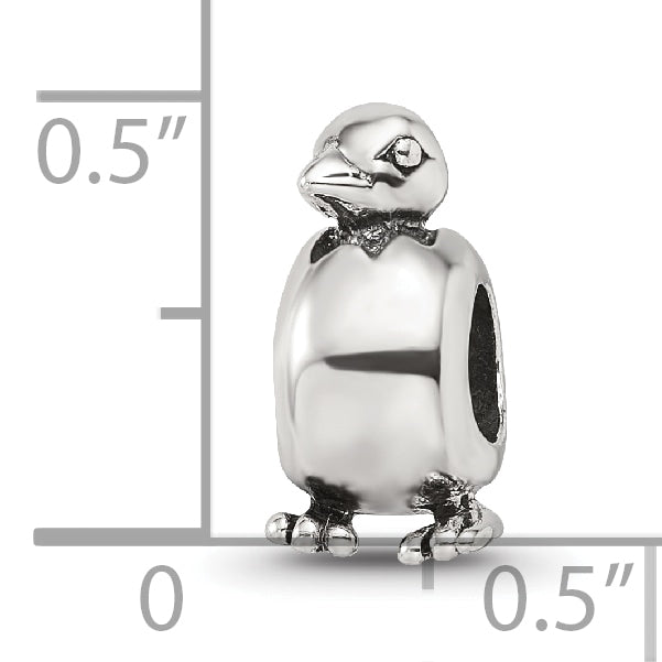 Sterling Silver 925 Antiqued Baby Bird Bead with Themed Solid Design