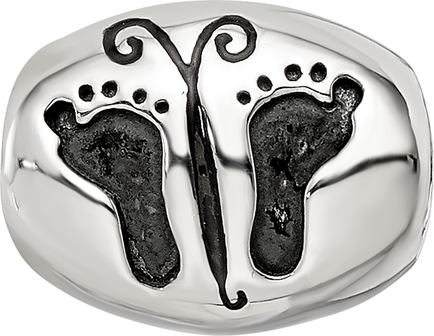 Sterling Silver Reflections Antiqued Baby Feet Butterfly Bead