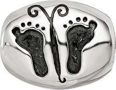 Sterling Silver Reflections Antiqued Baby Feet Butterfly Bead