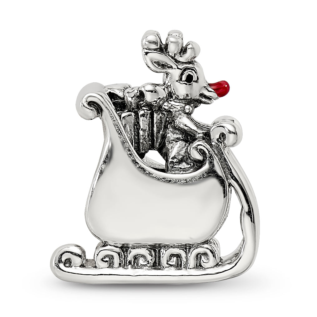 Sterling Silver Reflections Enameled Rudolph in Sleigh Bead