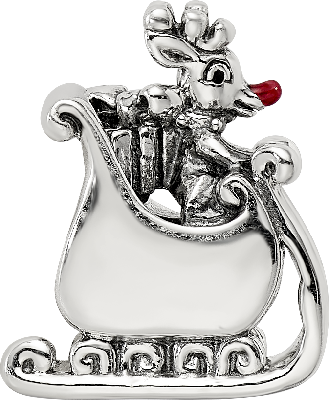 Sterling Silver Reflections Enameled Rudolph in Sleigh Bead