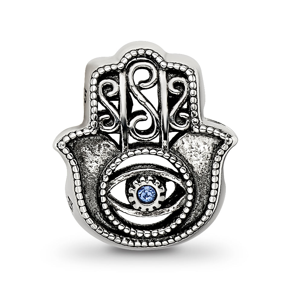 Sterling Silver Reflections Antiqued Blue Crystal Hamsa/Chamseh Bead