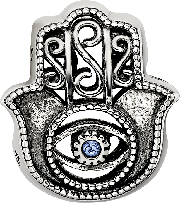 Sterling Silver Reflections Antiqued Blue Crystal Hamsa/Chamseh Bead