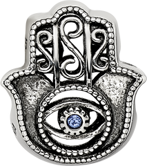 Sterling Silver Reflections Antiqued Blue Crystal Hamsa/Chamseh Bead