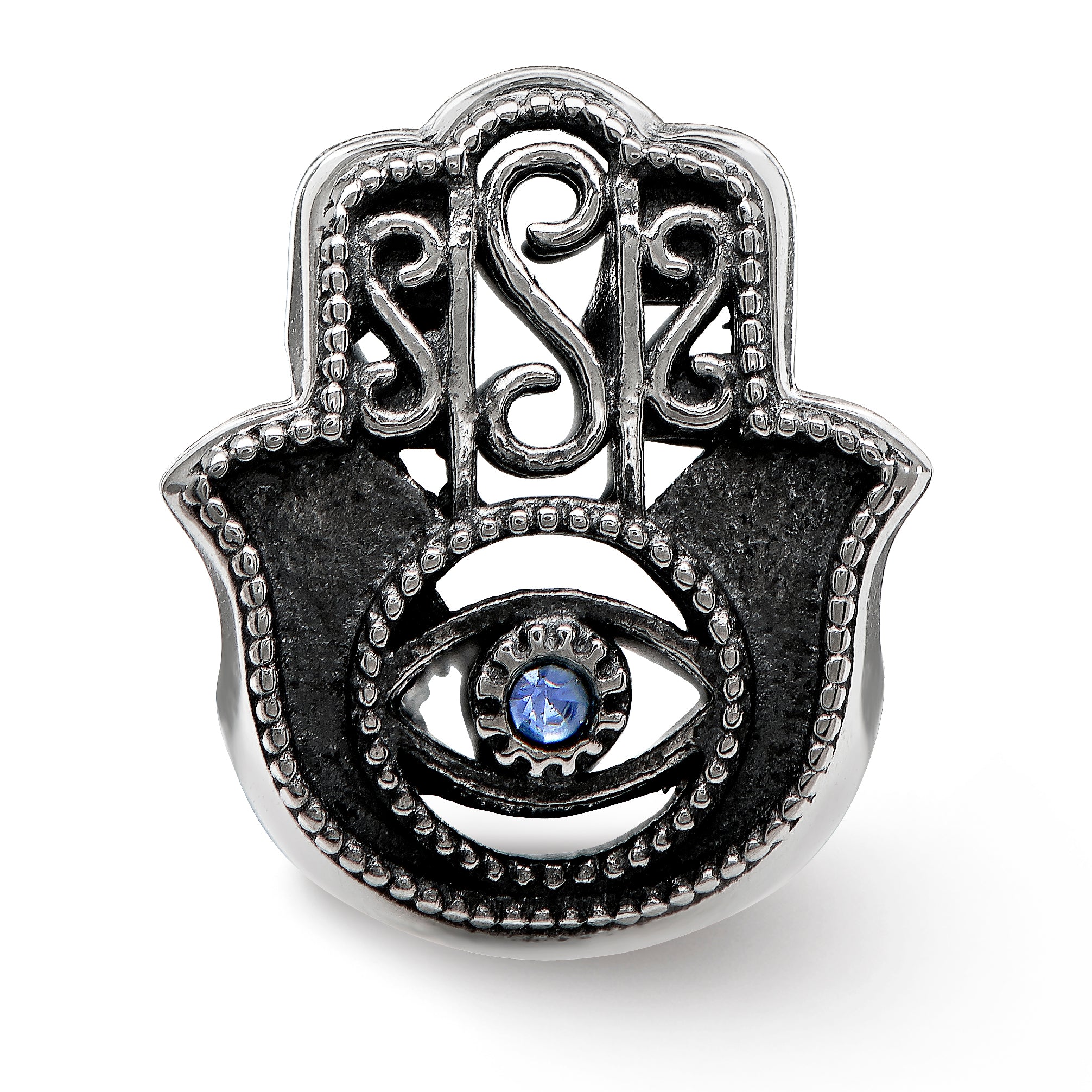 Sterling Silver Reflections Antiqued Blue Crystal Hamsa/Chamseh Bead