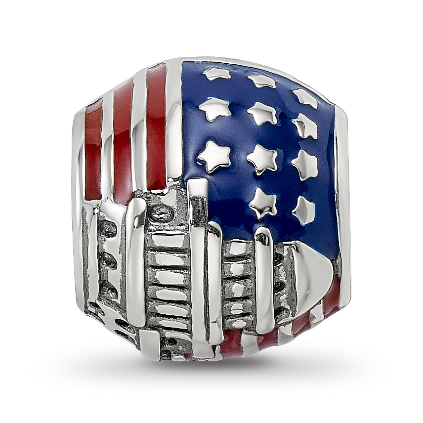 Sterling Silver Reflections Enameled American Flag Bead