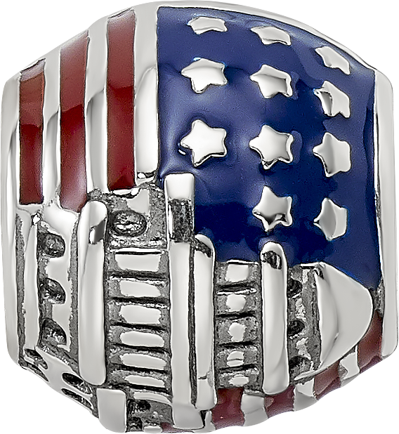 Sterling Silver Reflections Enameled American Flag Bead