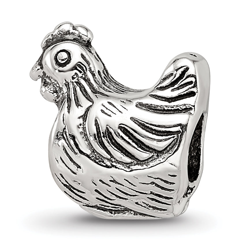 Sterling Silver 925 Chicken Bead with Antiqued Solid Design