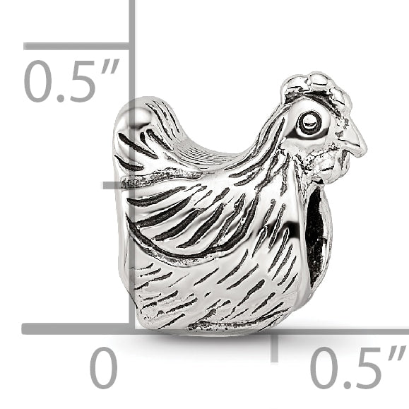 Sterling Silver 925 Chicken Bead with Antiqued Solid Design