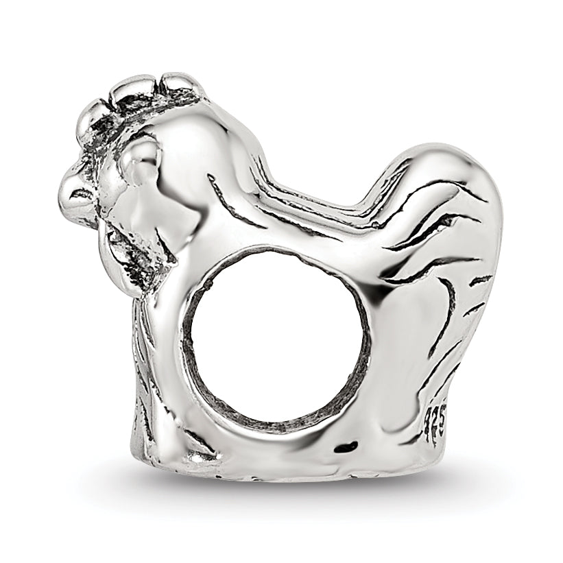 Sterling Silver 925 Antiqued Chicken Bead with Themed Design
