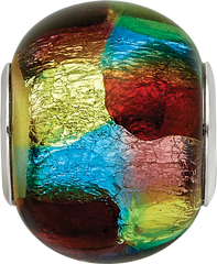 Sterling Silver Reflections Rh-plated Multi-colored Metallic Glass Bead