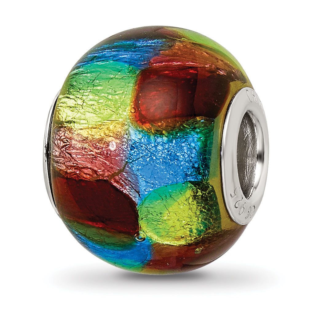 Sterling Silver Reflections Rh-plated Multi-colored Metallic Glass Bead