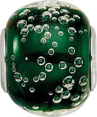 Sterling Silver Reflections Rh-plated Bubbles Green Glass Bead