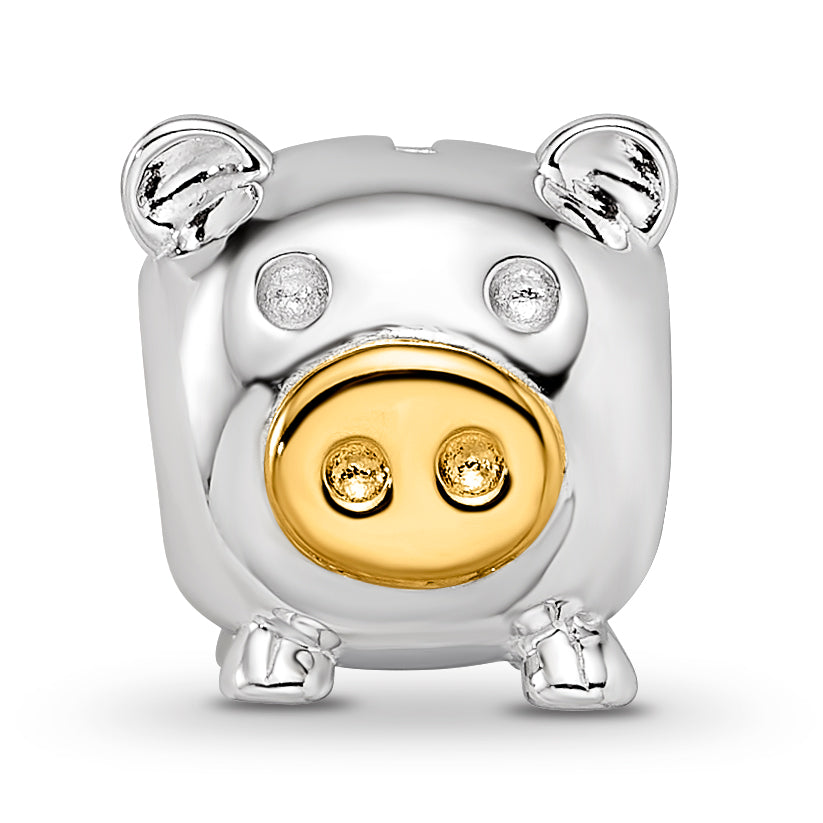 Sterling Silver Reflections Rhodium-plated Gold-plated Nose Pig Bead