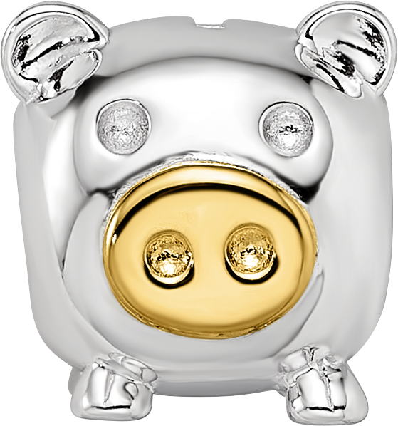 Sterling Silver Reflections Rhodium-plated Gold-plated Nose Pig Bead