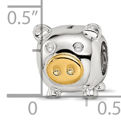 Sterling Silver Reflections Rhodium-plated Gold-plated Nose Pig Bead