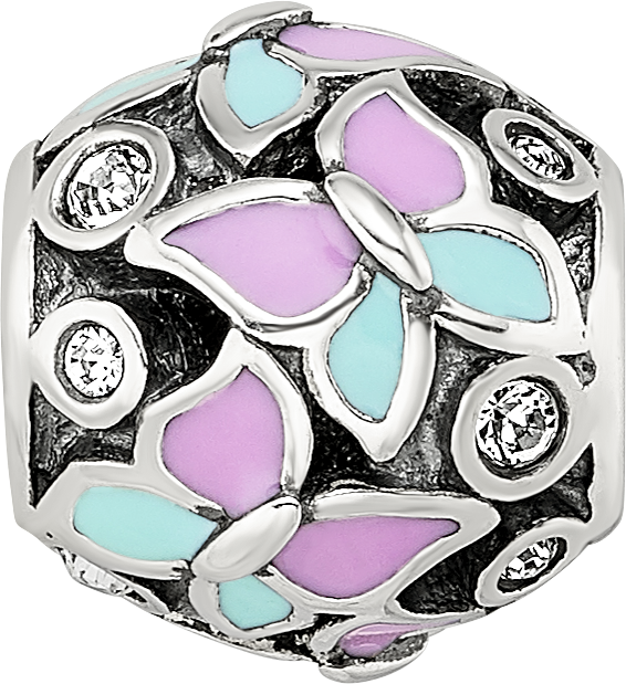 Sterling Silver Reflections Pink & Blue Enameled CZ Butterfly Bead