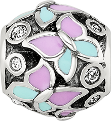 Sterling Silver Reflections Pink & Blue Enameled CZ Butterfly Bead