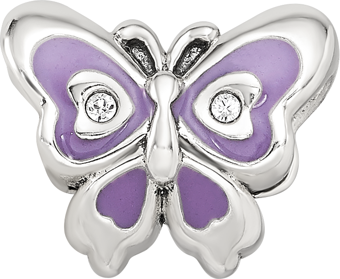 Sterling Silver Reflections Purple & Green Enameled CZ Butterfly Bead