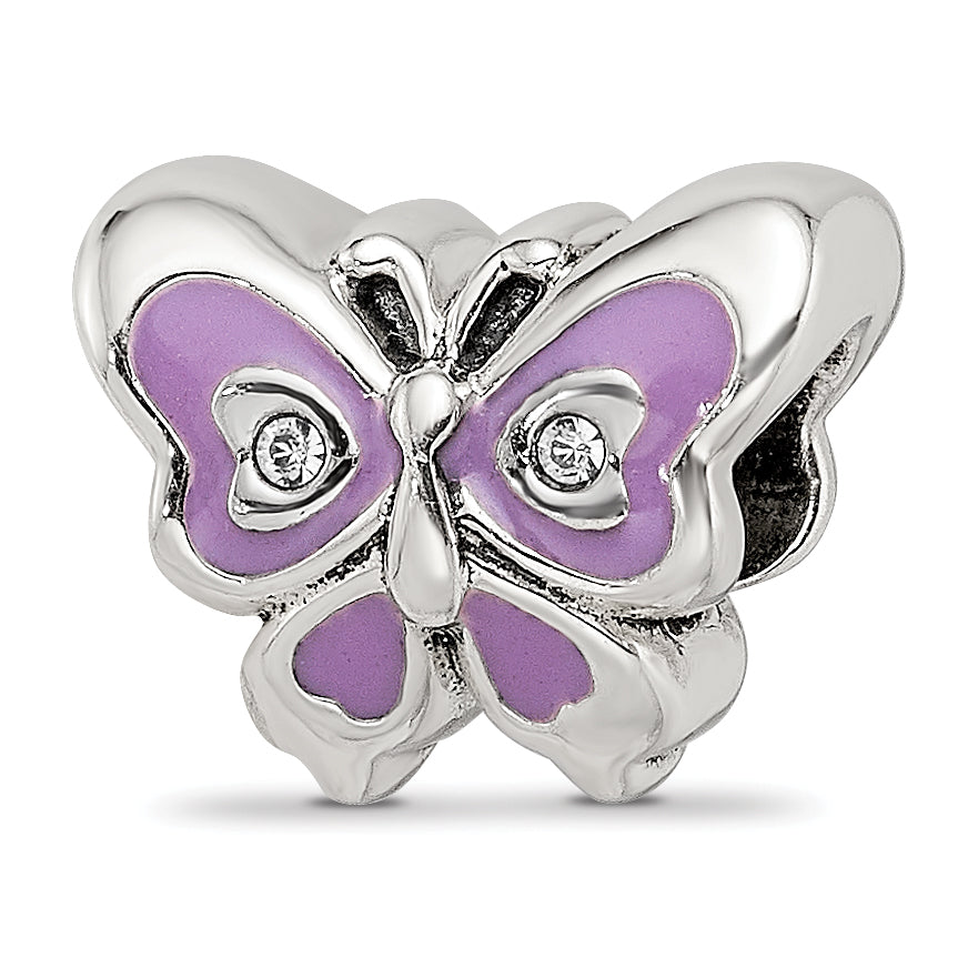Sterling Silver Reflections Purple & Green Enameled CZ Butterfly Bead