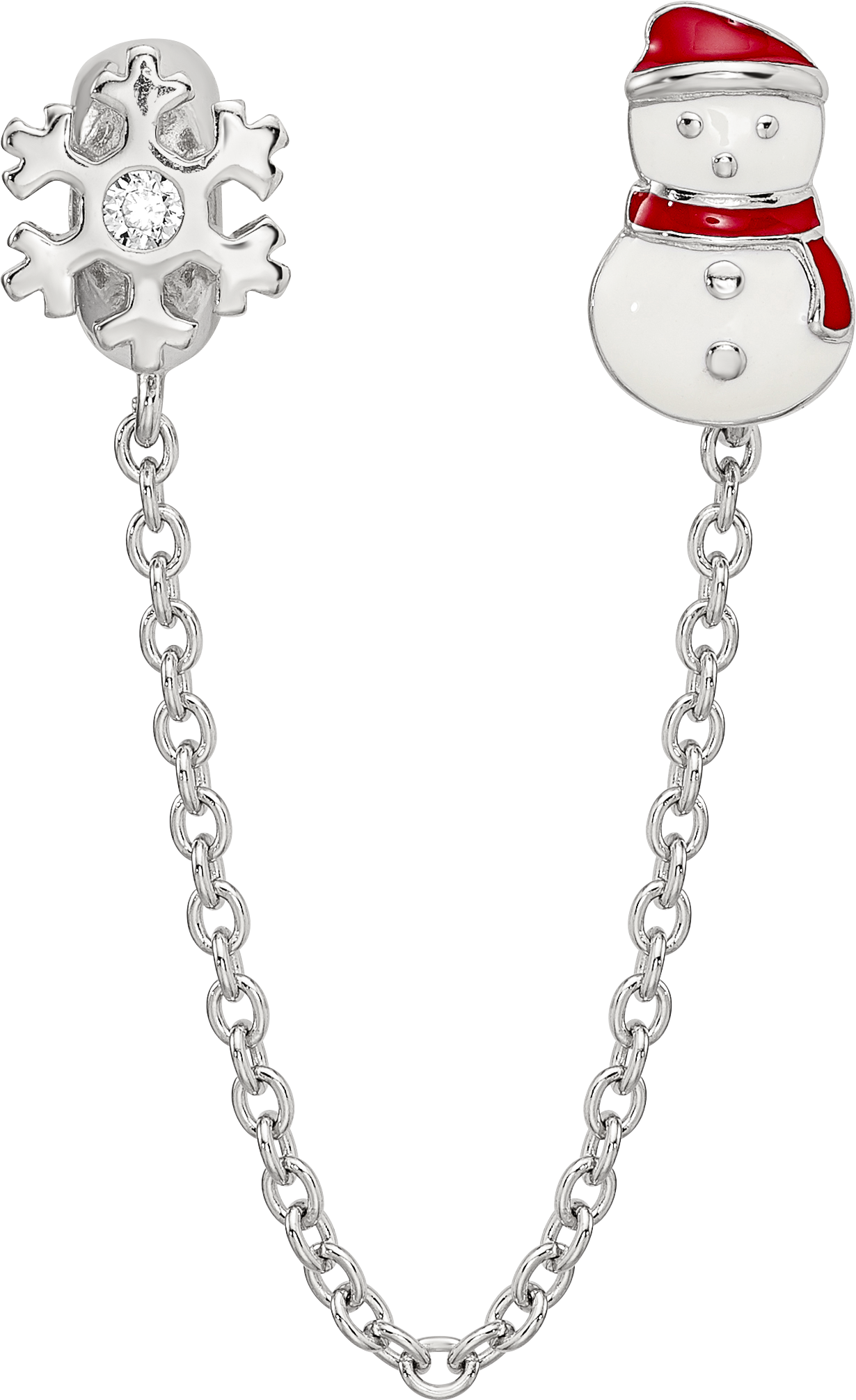 Reflections Sterling Silver Rhodium-plated 3in Security Chain Snowman & flake CZ Bead