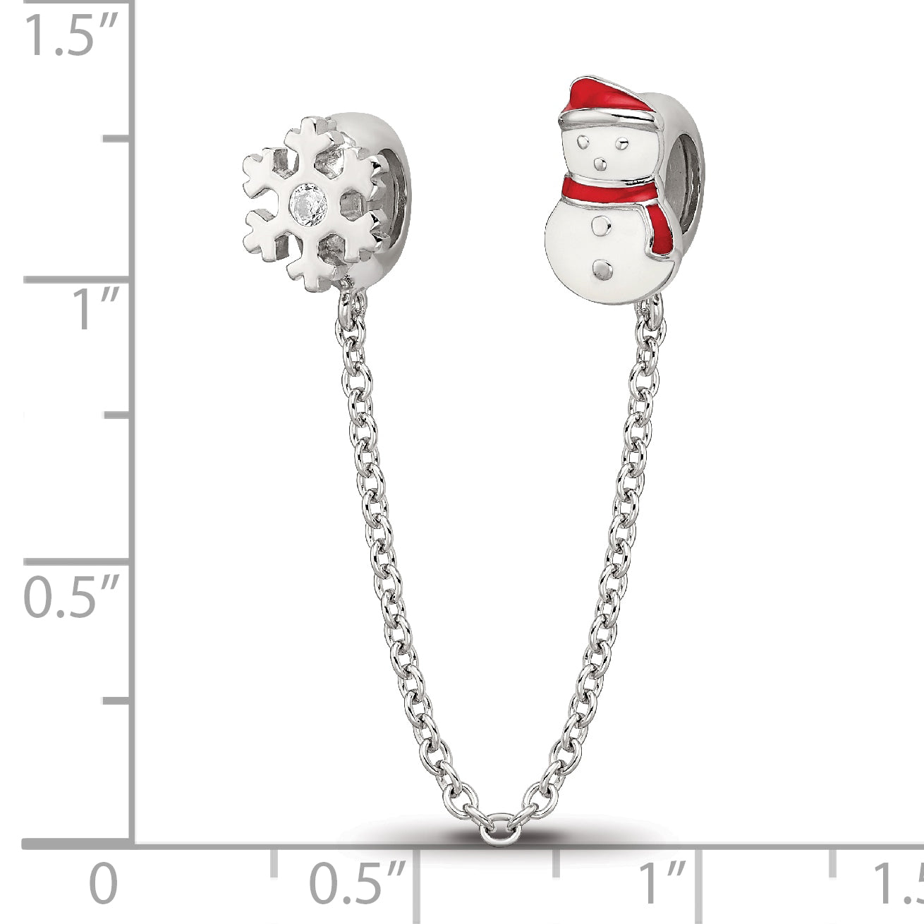 Reflections Sterling Silver Rhodium-plated 3in Security Chain Snowman & flake CZ Bead