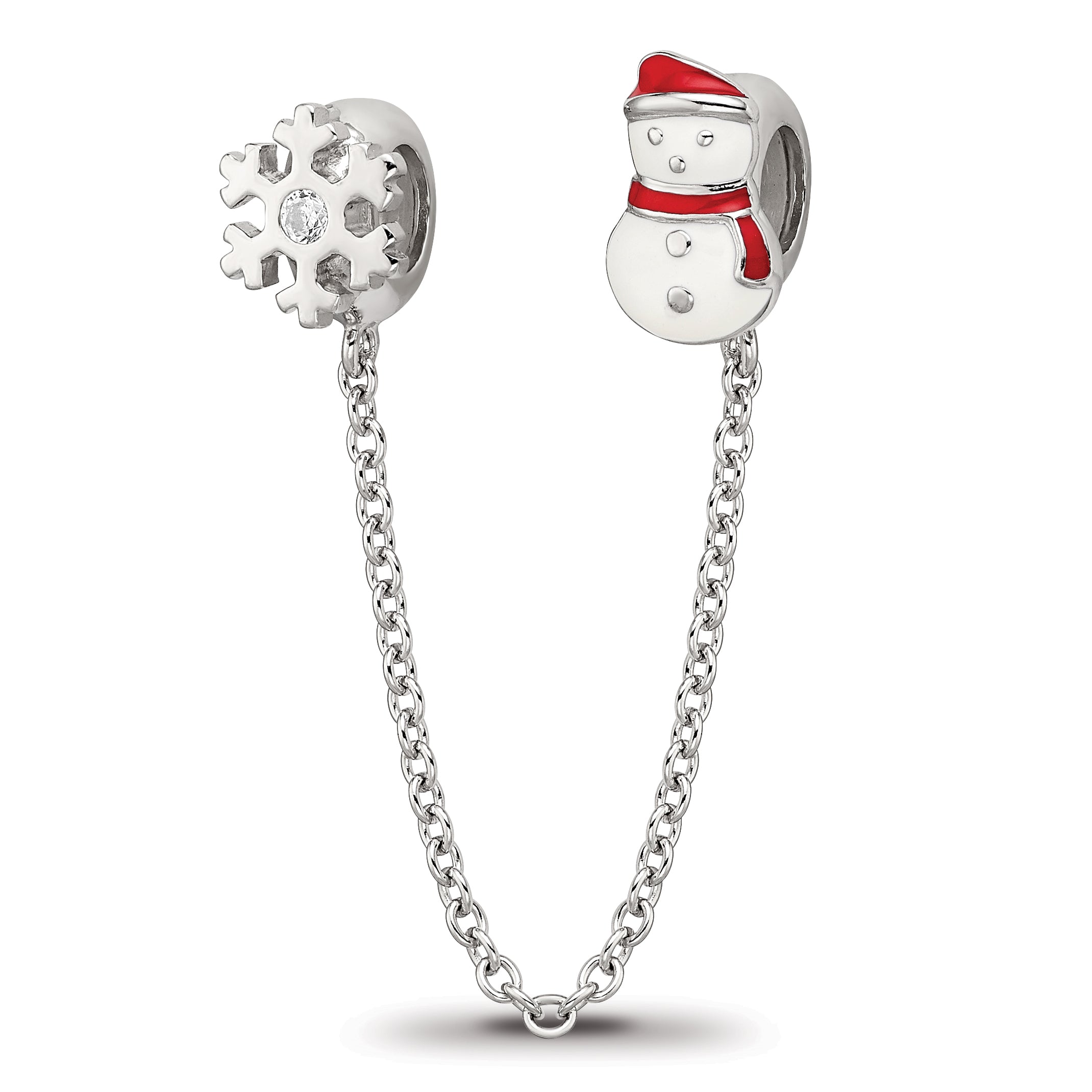 Reflections Sterling Silver Rhodium-plated 3in Security Chain Snowman & flake CZ Bead